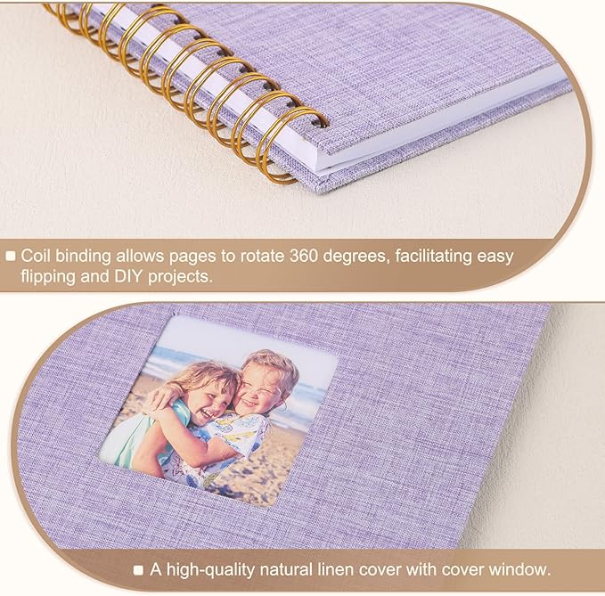 Scrapbook Photo Album 12x12 Inches 80 Pages Hardcover Kraft Paper Linen Cover Scrap Book Memory Book DIY Scrapbook Albums for Wedding Baby Boyfriend Travel Anniversary Family, Purple