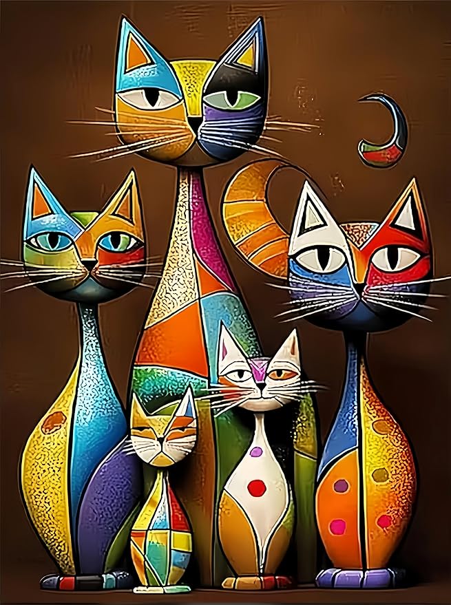 Diamond Paintings Kits for Beginners,Full Round Drill Diamond Art Kits for Adults,Abstract Cat Paint by Diamond,5D DIY Diamond Painting Dot Gem Art, for Home Wall Decor 11.8x15.8 Inch