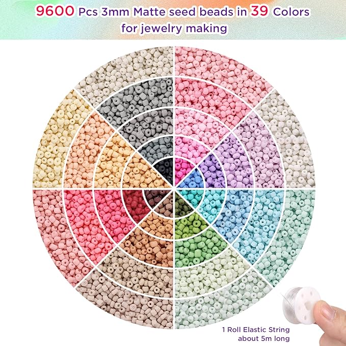 3mm Seed Beads Matte, 39 Colors Frosted Seed Beads for Bracelet Making, Friendship Bracelet Beads for Girls Adults, Small Beads for Jewelry Making DIY Craft