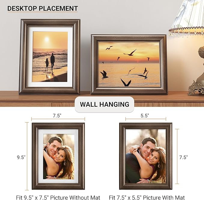Heimlove 6x8 Picture Frame,6 x 8 Natural Solid Walnut Wood Frame with Tempered Glass,6"x8" Handcrafted Wood Frame Matted to 5x7 Photos for Wall or Tabletop Family picture Display,1 Pack