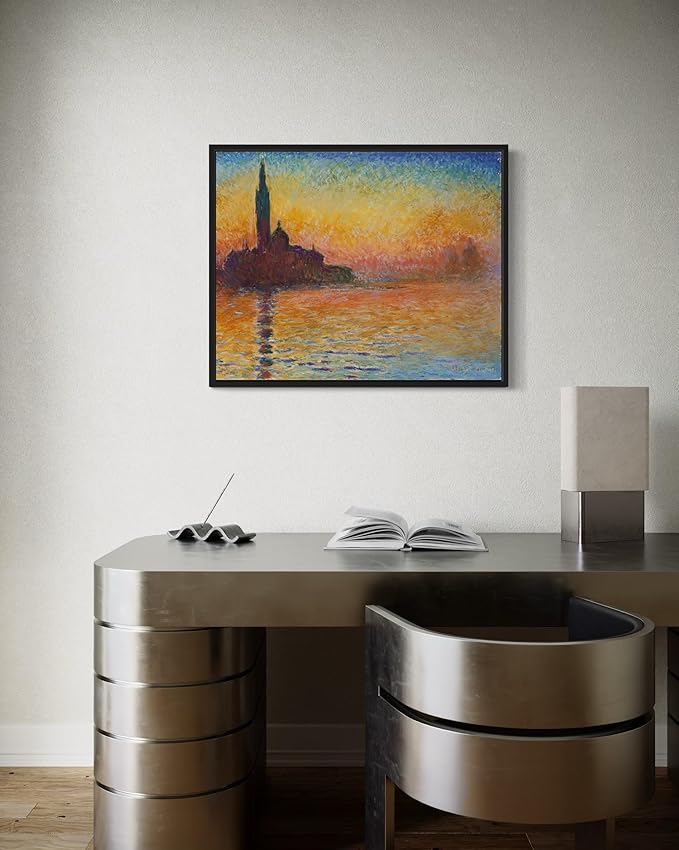 San Giorgio Maggiore Claude Monet Wall Art Print Poster, Impressionist Painting Wall Art Wall Decor, for Bedroom and Living room Bathroom Decor 115 (San Giorgio Maggiore, 8 x 10 inches, Black Frame)
