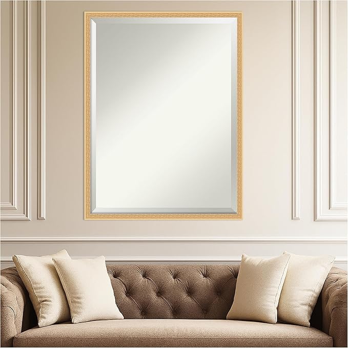 Amanti Art Gold Wall Mirror 32x42 Bethany Gold Rectangle Bathroom Mirror for Wall Decor Living Room, X-Large Traditional Wood Frame, Hangs Horizonally and Vertically, Bathroom Decor, Beveled Edge