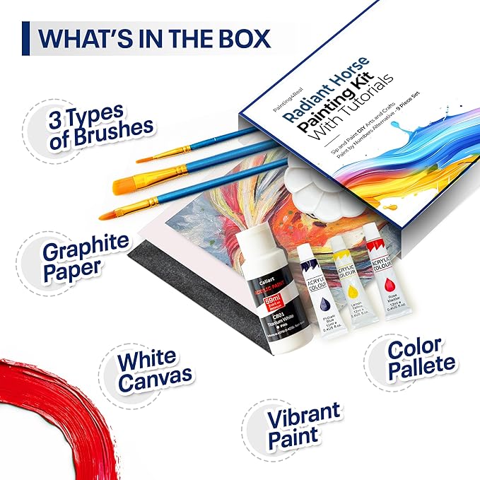 DIY Painting Class Kit for Adults with Video Tutorials: Learn to Paint Radiant Horse – How to Paint with Acrylics – Painting & Art Supplies – 9 Piece Acrylic Paint Set
