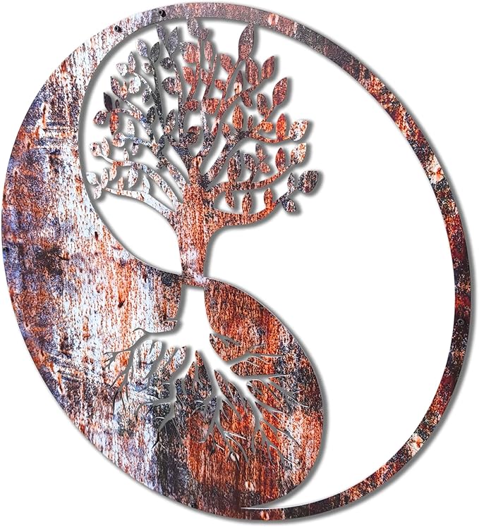 Venovez Yin Yang Wall Decor (Wood-Metal) Tree of Life Wall Art, Yin Yang Decor, Metal Wall Decor, Interior Decoration, Wall Hangings, Garden, Living Room, Office, Floating Effect, Easy to Hang