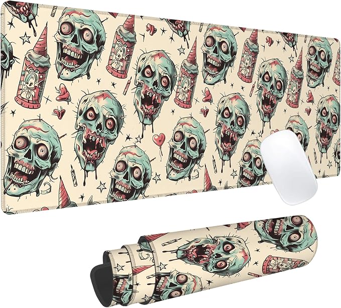 Zombie Horror Gaming Mouse Pad, Office Desk Mat, Anti-Slip Rubber Base Cool Aesthetic Mouse Pads for Computer Laptop Keyboard School Home Desktop Gamer Home Accessories Decor 31.5" x 11.8"