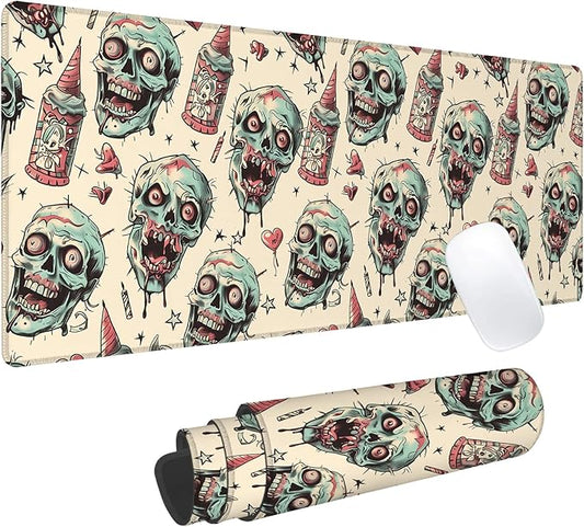 Zombie Horror Gaming Mouse Pad, Office Desk Mat, Anti-Slip Rubber Base Cool Aesthetic Mouse Pads for Computer Laptop Keyboard School Home Desktop Gamer Home Accessories Decor 31.5" x 11.8"