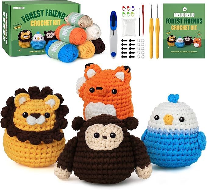 Crochet Kit for Beginners Kids - Beginner Crochet Kit for Kids Adults Animals Amigurumi Crochet Kit Easy Crochet Kit for Beginners with Tutorials Learn to Crochet Gift for Kid - Forest Friends