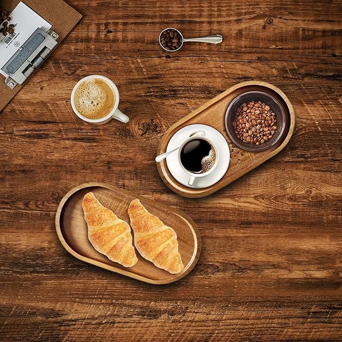 Wood Serving Trays 12x5.5 Inch Charcuterie Boards Oval Wooden Plates Wood Serving Platter Cheese Dinner Plates Bulk for Dessert Snack Bread Fruit Appetizer Dishes (12" x 5.5"_4 Pack)