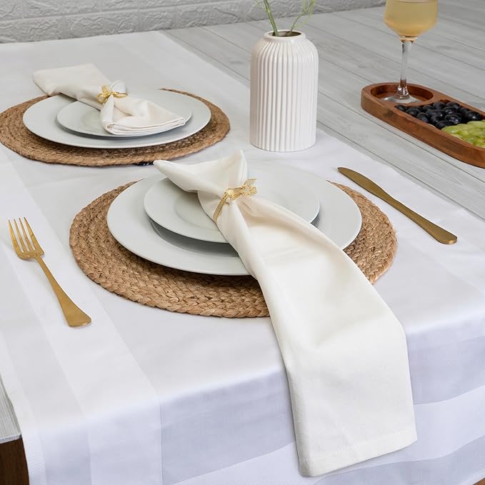 Blue Needles Solid Cloth Napkins Set of 12 Cream 100% Cotton Dinner Napkins 18x18 inches - Soft, Reusable, Absorbent & Washable Linen, Ideal for Christmas Events, Parties & Everyday Use