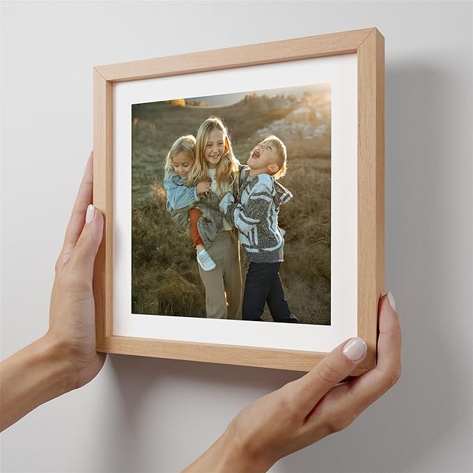 Mixtiles Official - Custom Photo Tiles - Magnetic Wall Frames - Adhesive Sticker, no Nails - Personalized Printed Photos - Various Sizes and Frames - 8x8-1-Tile - Border Oak