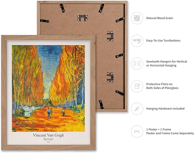 Monem Art Vintage Van Gogh Poster - Retro Alychamps Print - Les Alyscamps Art - Impressionism Art - Fine Art - Classic Painting Art - Great Bedroom or Office Wall Decor - 16x20 Beige Framed