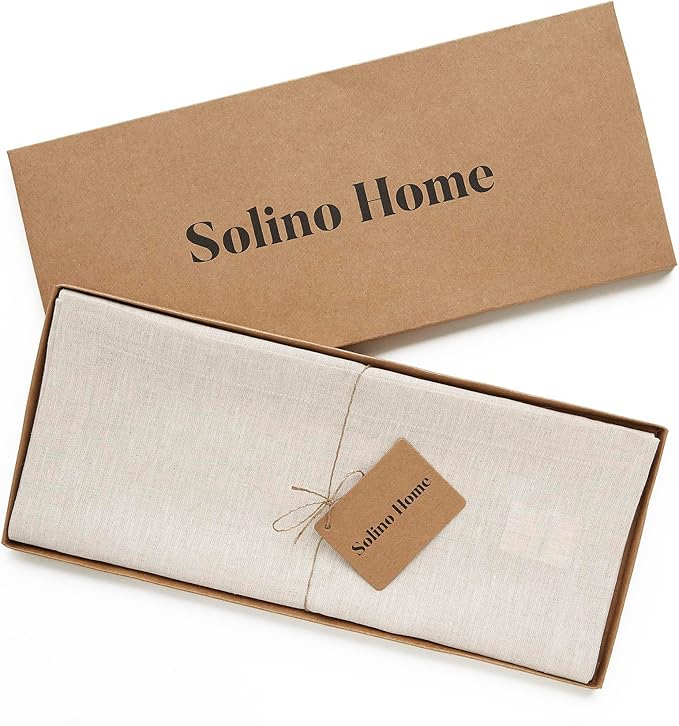 Solino Home Linen Light Natural Table Runner 156 Inches Long - Athena, 100% Pure Linen Dining Table Runner 14 x 156 Inch for Spring, Easter