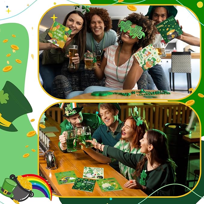 Saillong 12 Pack St Patrick's Day Diamond Painting Greeting Card Kits Green Shamrock Diamond Art Cards with Envelopes 5D Rhinestones Painting Making Kit for Adults DIY Craft Family Friend Holiday Gift