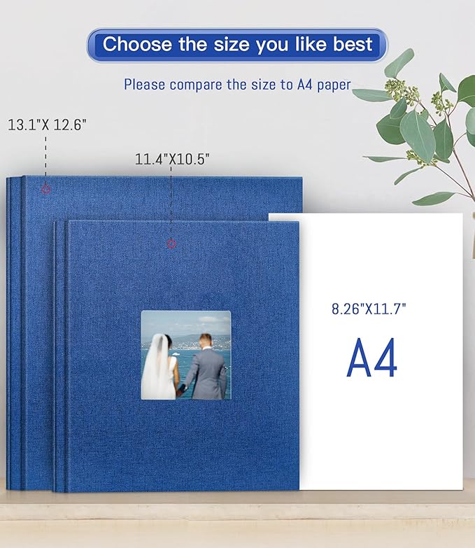 popotop Photo Album Self Adhesive with Picture Display Window,40 Pages DIY Scrapbooking Supplies Kit for 4x6 8x10 Picture,Linen Cover Memory Book for Baby Wedding, with Scraper and Metallic Pen