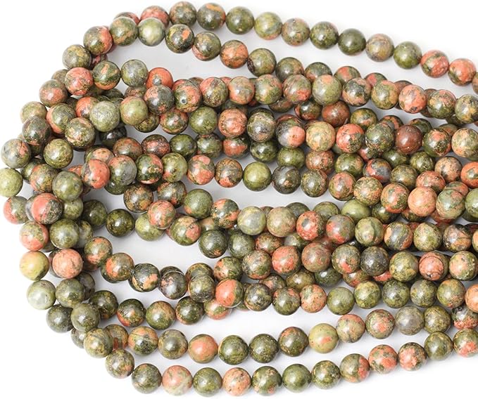 45PCS 8mm Natural Unakite Gemstone Round Loose Beads for Jewelry Making DIY Handmade 1 Strand 15"