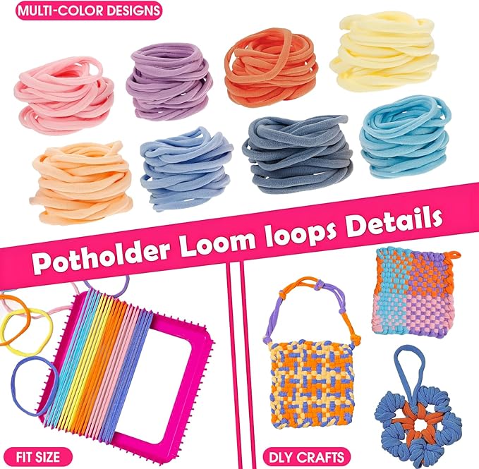 ZJEFUNS Weaving Loom Kit Toys for Kids and Adults DIY Arts and Crafts for Girls Ages 5 6 7 8 9 10 12, Pot Holder Loom Knitting Kits Includes 8 Color Craft Loops for Beginners