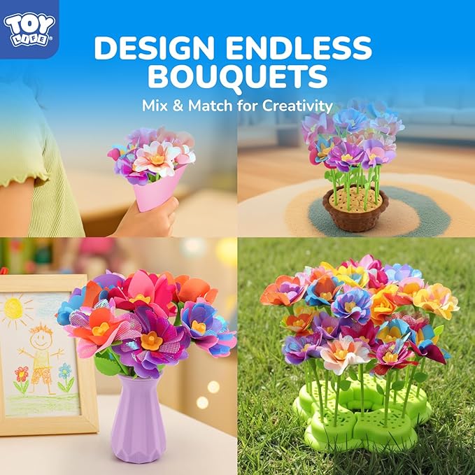TOY Life DIY Flower Bouquet Making Kit for Girls - Creative Fabric Flower Craft Kit for Kids Ages 4-8, Educational Birthday Valentine's Day Gift for 5, 6, 7, 8 Year Old Girls, Arts and Crafts Toys