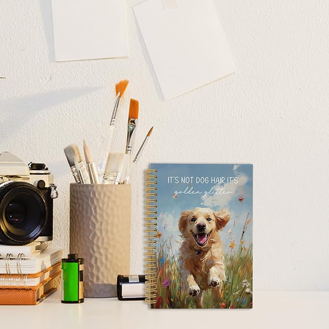 Golden Retriever Journal Notebook - Dog Wildflower Floral Notebooks College Ruled for Work School, Golden Retriever Gifts for Women, Dog Office Supplies, Hardcover Spiral Notebook 5.5"x8.3"