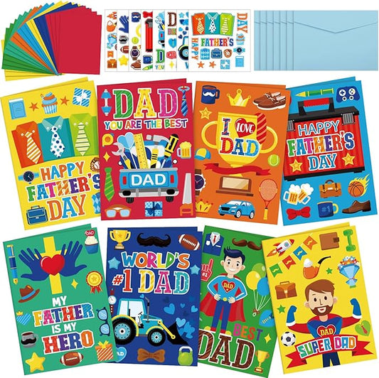 Fullhawl 48 Set Father's Day Card Making Kits DIY Father's Day Craft with Stickers and Envelopes Make Your Own Greeting Card Handmade Dad Gift for Party Home Activities