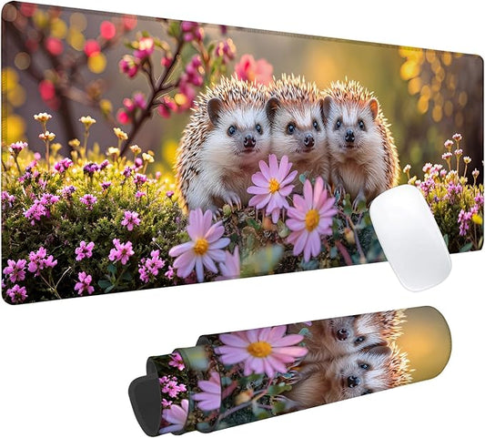 Hedgehog Gaming Mouse Pad, Office Desk Mat, Anti-Slip Rubber Base Cool Aesthetic Mouse Pads for Computer Laptop Keyboard School Home Desktop Gamer Home Accessories Decor 31.5" x 11.8"