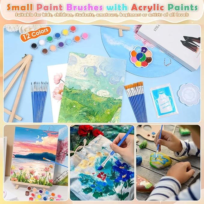 10Pack 8x10 Inch Canvas and Easel Set, Art Canvas Boards Bulk with Easel Stand, Mini Acrylic Paint & Brushes Set, Paint Trays, Sip and Paint Kit for Adults Kids Couples Day Night Paint Party