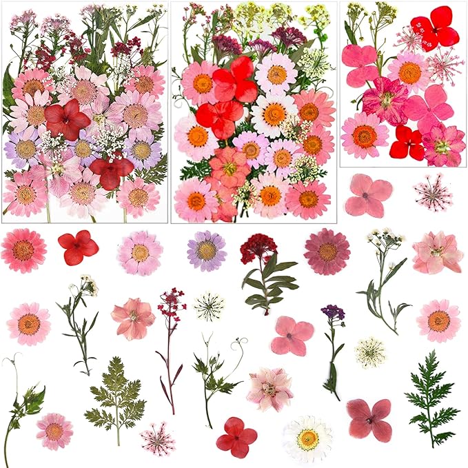 83 Pcs Pink Real Dried Pressed Flowers Natural Leave Petals for DIY Resin Molds Candle Jewelry Nail Crafts