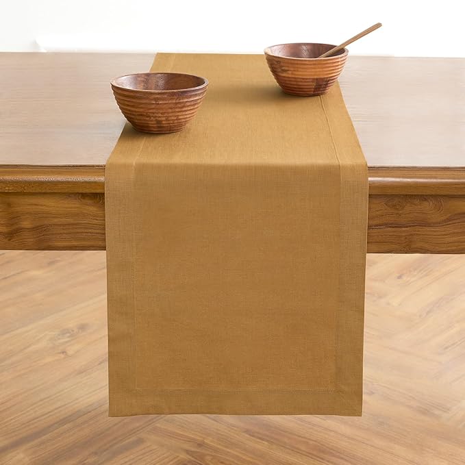 Solino Home Linen Table Runner 36 Inches - 100% Pure Linen Caramel Table Runner 14 x 36 Inch Ideal for Dresser and Coffee Tables, Spring, Easter - Fete