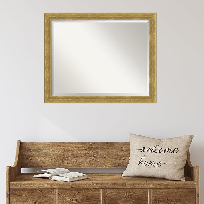 Amanti Art Gold Wall Mirror 25x31 Angled Gold Rectangle Bathroom Mirror for Wall Decor Living Room, Large Modern Wood Frame, Hangs Horizonally and Vertically, Bathroom Decor, Beveled Edge