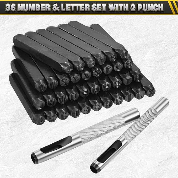 WorkBless 36PCS Metal Stamping Kit, 1/4" (6mm) Steel Number and Letter Punch Set, Include A-Z Alphabet, Number 0-8, & Symbol, Stamping Tool for Imprinting Plastic, Wood, Leather, Jewelry
