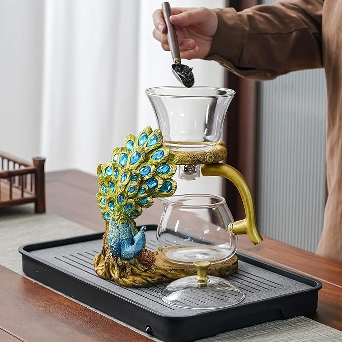 Glass Teapot Set with Infuser Semi Automatic Tea Set Magic Teapot (Peacock)