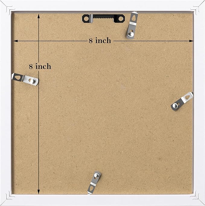 eletecpro 8x8 Picture Frames Set of 9 with Mat for 4x4 Photos or without Mat for 8x8, Square Gallery Wall Decor Collage for Picture Display, White Frame Set for Wall Hanging