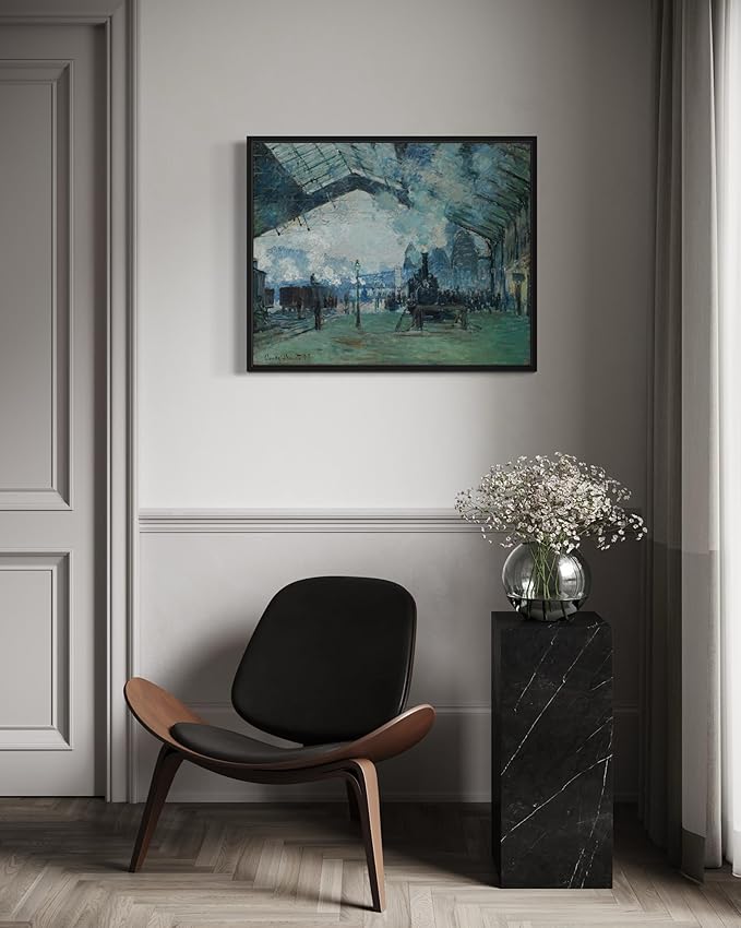 Arrival of the Normandy Train Claude Monet Wall Art Print Poster, Impressionist Painting Wall Art Wall Decor, for Bedroom and Living room Bathroom Decor 115 (Arrival of the Normandy Train, 16 x 20 inches, Black Frame)
