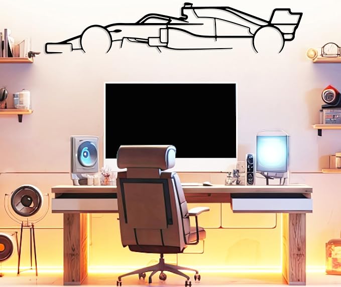 Formula Car metal Wall Art, Sports Car metal Silhouette, Formula Car Lovers Metal Wall Decor, Racing Gifts For Men, Minimalist Sculpture for Garage, Man Cave, Gift for Father's, (Black-35"x 9.6" inch)