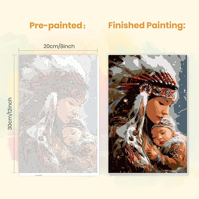 MXJSUA Indian Woman Framed Paint by Numbers for Adults Beginners, Easy Adults' Paint-by-Number Kits on Canvas with Easel, Acrylic Number Painting Crafts Kits Gifts for Home Decor, 8x12inch