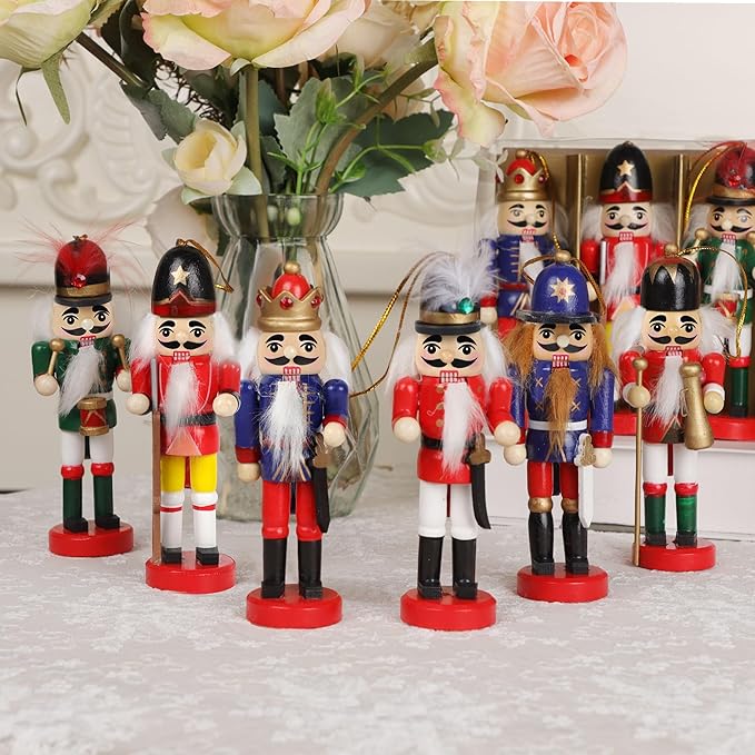 Joliyoou Wooden Christmas Nutcracker, 12 Pcs Mini Soldier Figurines 5.1 inch Nutcracker Ornaments for Xmas Gifts