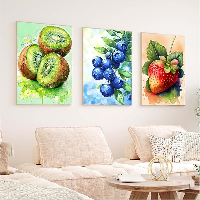 Clendo 6 Packs Paint by Numbers Kit for Adults Beginners, DIY Fruit Easy Adult's Paint by Numbers on Canvas, Acrylic Watercolor Number Artist Paint by Number Kit for Wall Decor(8x12 in)