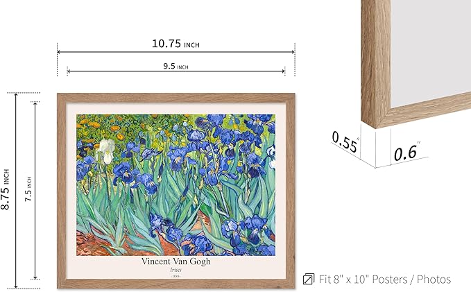 Monem Art Vintage Van Gogh Poster - Retro Irises Print - Impressionism Art - Floral Art - Fine Art - Flower Art - Classic Painting Art - Aesthetic Living Room Wall Decor - 8x10 Beige Framed