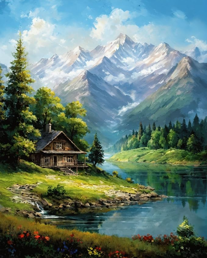 Mountain Paint By Numbers Kit For Adults Landscape Adult Paint By Number Kits Canvas Painting Kit For Beginner Adults' Paint-By-Number Kits Oil Painting Kits For Gift Home Wall Decor 16x20 Inch