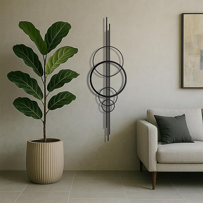 Modern Geometric Metal Wall Art – Abstract Circle Sculpture, Minimalist Wall Decor for Living Room, Bedroom, Office – 3D Metal Design, Large Contemporary Wall Hanging – Modern Home Decor – Great Gift Idea, Christmas Gift (40"x12")