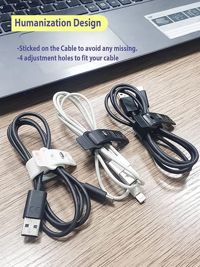 SWOOM Silicone Cable Ties,Fastening Cable Management,Reusable Wire Organizer,Cable Straps Hook and Loop Cord Ties,Adjustable Ties,Premium Cord Organizer Wire Ties,Elastic Cord Organizer (Black+White)