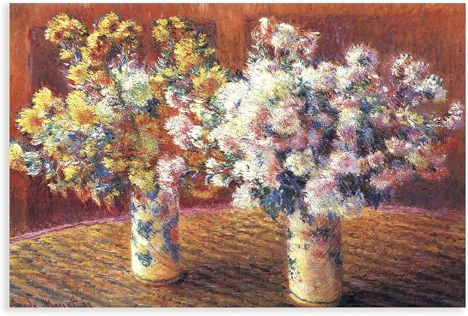 CFIOZYOS 40+ Monet Famous Print Posters Two Vases with Chrysanthems by Claude Monet Impressionism Poster for Teen Boys Room Wall Art Canvas Painting Print Unframe 24×36inch(60×90cm)