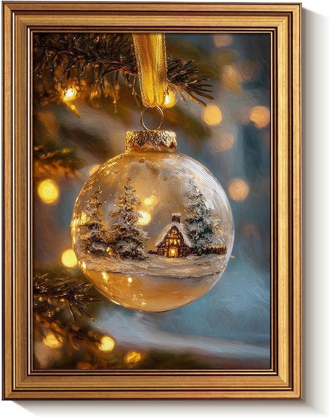 Bzstyleart Vintage Wall Art Decor Vintage Christmas Decorations Indoor,12 x 16 Inch Modern Framed Christmas Canvas Wall Art Farmhouse Home Decor