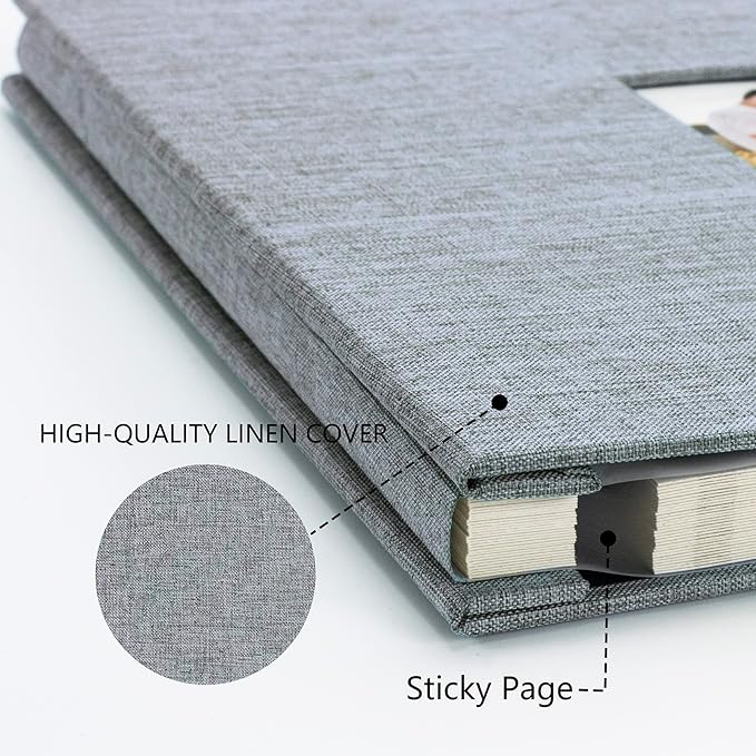 Photo Album Self Adhesive Pages for 4x6 5x7 8x10 Pictures Magnetic Scrapbook Photo Albums with Sticky Pages Books with A Metallic Pen for Baby Wedding Family 11x10.6 Grey 60 Pages