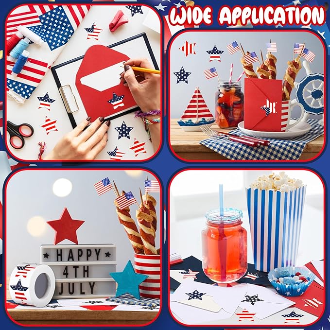 400 Set Mini Patriotic Greeting Cards with Envelopes Stickers July 4th Memorial Day Red White Blue Small Greeting Cards Bulk Blank Note for Independence Veterans Day Supplies(Blue,white,red)