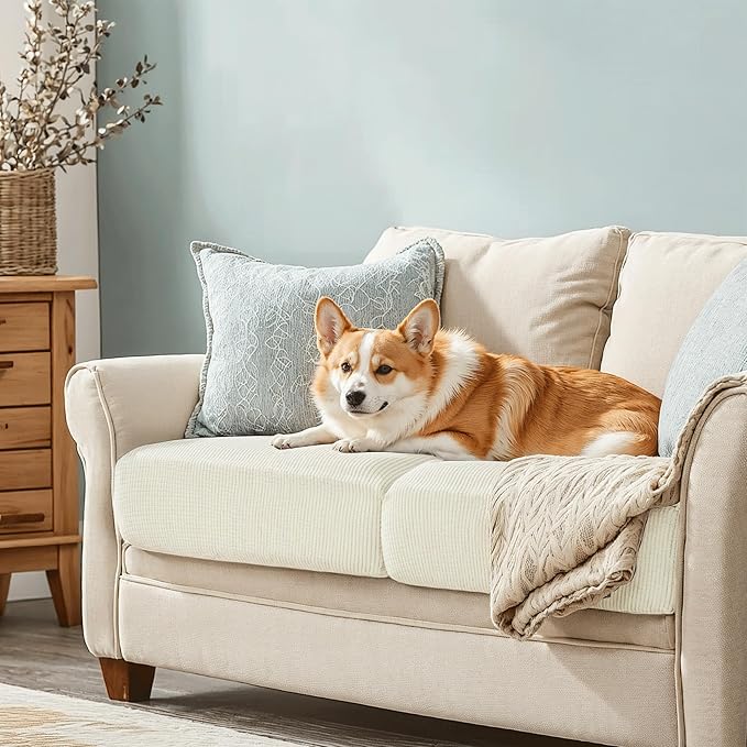 CHUN YI 2PC Stretch Couch Cushion Covers, Sofa Seat Slipcovers Suitable for Armchair Loveseat Sofa with Spandex Jacquard Fabric(2pc,Ivory White)