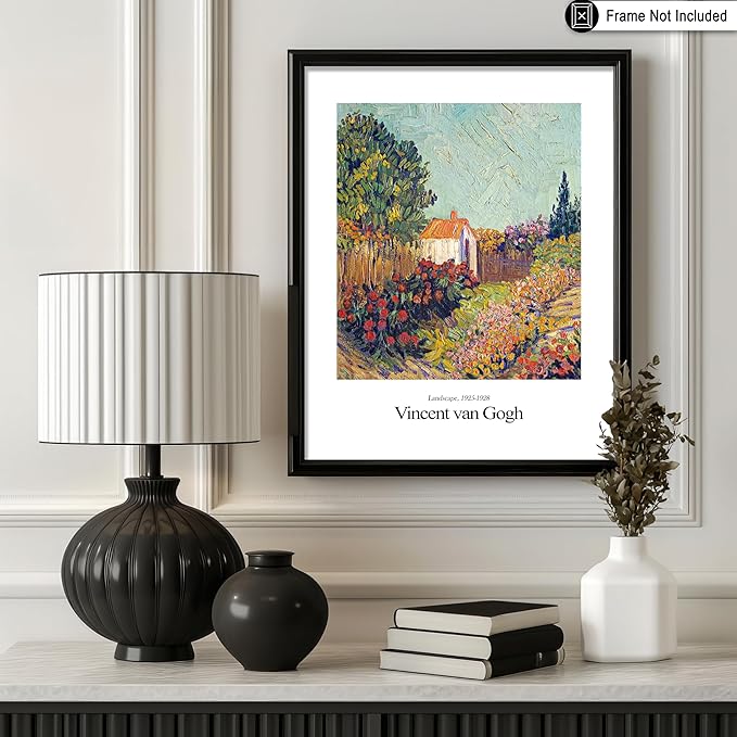Monem Art Vintage Van Gogh Poster - Retro Impressionist Print - Flower Garden, Cottage, Sky, Colorful, Landscape - Gift for Artist, Friend - Wall Decor for Home, Office, 18x24 Unframed Wall Art