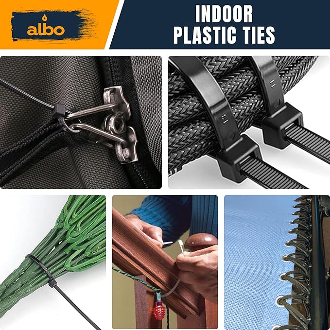 ALBO Zip Ties White 6 Inch 1000 Pack 40 lb, Long Plastic Cable Ties Thick 0.14 Inch Tie Wraps Heavy Duty UV Resistant Nylon Wire Ties for Indoor and Outdoor