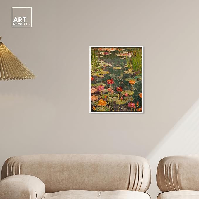 Art Remedy Afternoon Visit Framed Impressionism 1 Piece Canvas Wall Art/Monet And Van Gogh Inspired Art, 17" x 21", White Frame