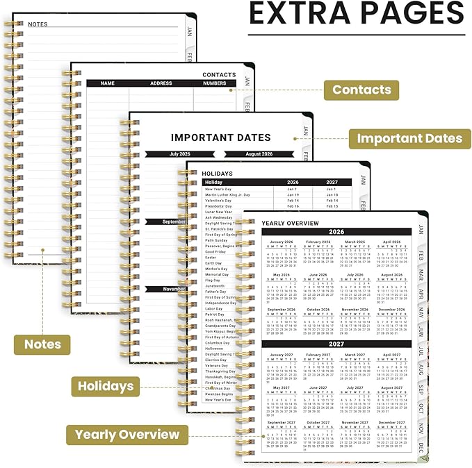 2026 Planner, Weekly and Monthly Planner for Women, January 2026 to December 2026, Pretty Hardcover 2026 Calendar Planner Book with Tabs, Inner Pocket, Spiral Bound, Perfect Office Home School Supplies - 6.3" x 8.5", Wildwood Fox