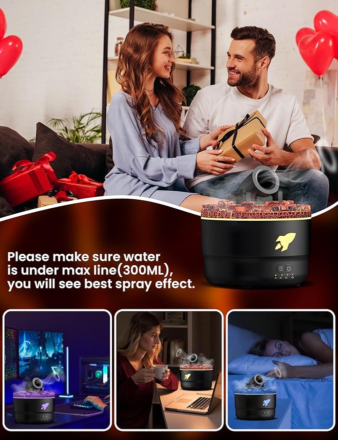 Cannon Blast Aroma Humidifier, Cannon Blast Turret Humidifier Silent Diffuser with Colorful LED Lights, Waterless Auto Shut, Vapor Aromatherapy Humidifier for Home Office Bedroom (Black)